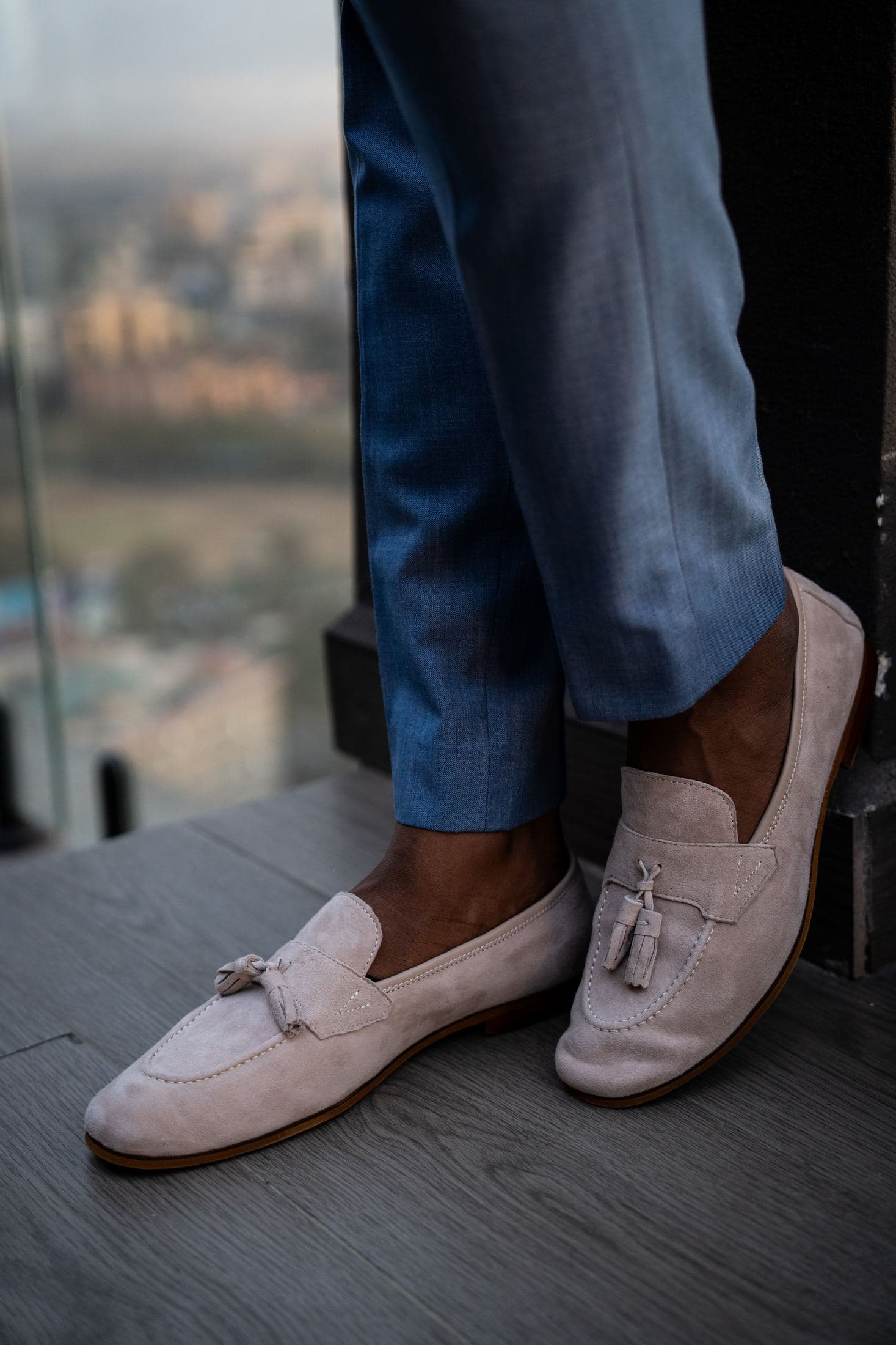 The Interlude — suede tassel loafer · stone